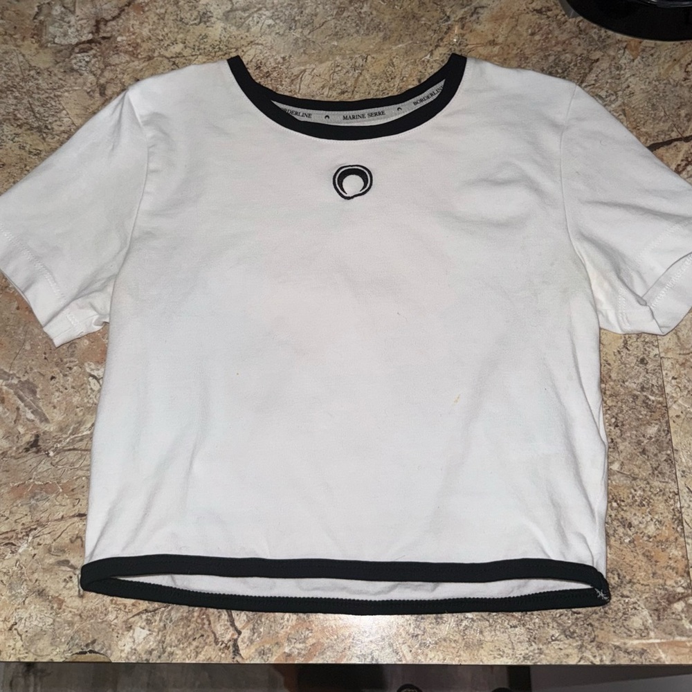 Marine Serre Black and White Fitted Crop Tee